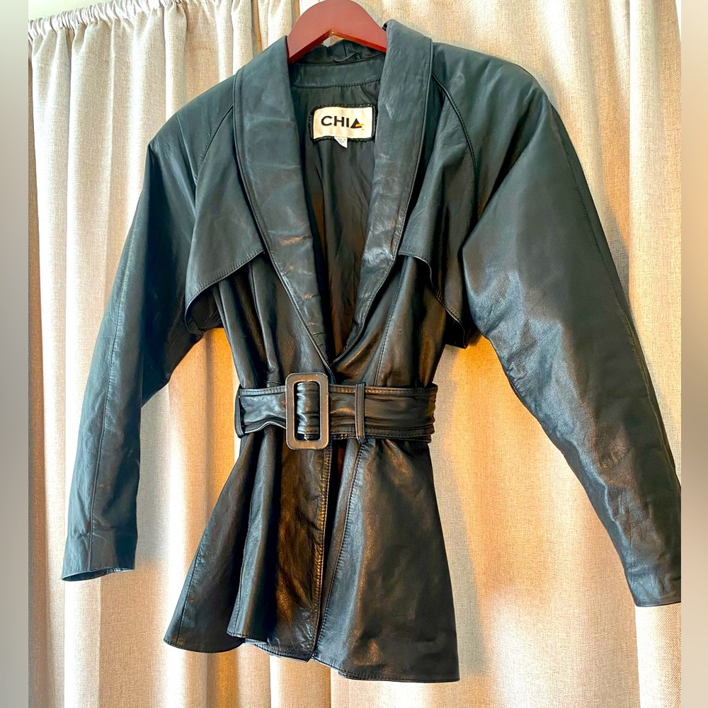 Vintage 80s Chia M Black Leather Jacket Snap Goth Punk New Wave